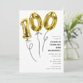 ミニマル ゴールド 100 風船 100歳 誕生日パーティー 招待状 (スタンド正面)