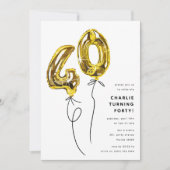 ミニマル ゴールド 40 バルーン 40歳の誕生日パーティー 招待状 (正面)