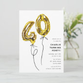 ミニマル ゴールド 40 バルーン 40歳の誕生日パーティー 招待状 (スタンド正面)