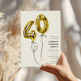 ミニマル ゴールド 40 バルーン 40歳の誕生日パーティー 招待状