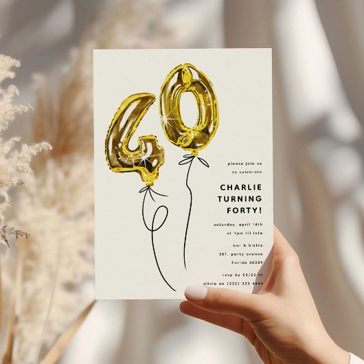 ミニマル ゴールド 40 バルーン 40歳の誕生日パーティー 招待状