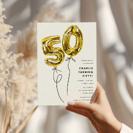 ミニマル ゴールド 50 風船 50歳の誕生日パーティー 招待状