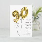 ミニマル ゴールド 90 風船 90歳の誕生日パーティー 招待状 (スタンド正面)