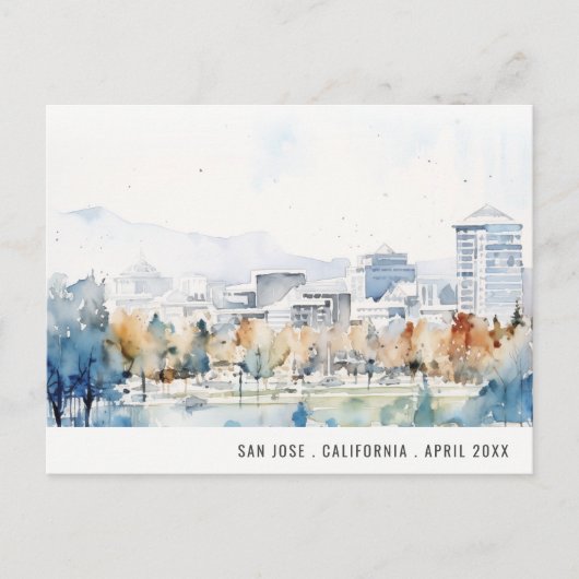 ミニマル サンジョセ カリフォルニア 水彩 旅行 ポストカード (正面)