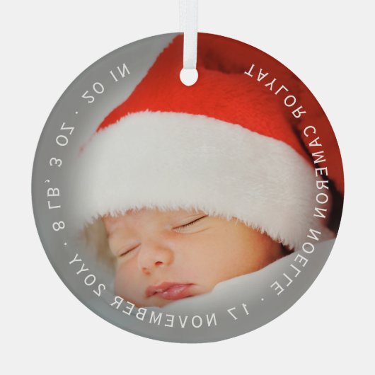 ミニマル・サークルベビーの初めてのクリスマス写真 ガラスオーナメント (裏面)