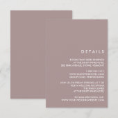 ミニマル シック ダスティ プラム |  結婚式のゲスト詳細 招待状 (正面/裏面)