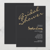 ミニマル&シンプル金ゴールドとブラックブライダルシャワー 招待状 (正面/裏面)