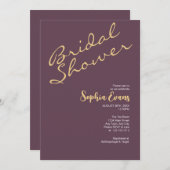 ミニマル&シンプル金ゴールド&ナスブライダルシャワー 招待状 (正面/裏面)