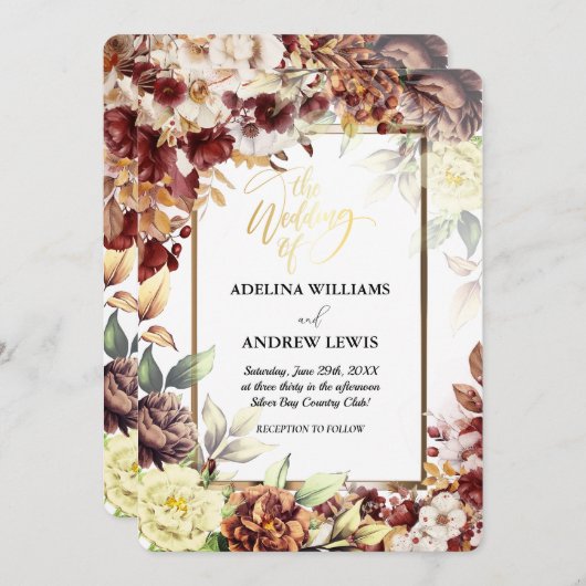 ミニマル シンプル かわいい ローズゴールド フレーム ウェディング 招待状 (正面/裏面)