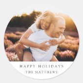 ミニマル シンプル エレガント クリスマス カップル フォト ラウンドシール (正面)