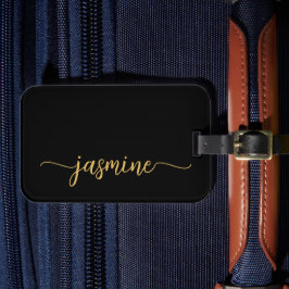 ミニマル シンプル ガーリー ブラック ゴールド カリグラフィー スクリプト ラゲッジタグ