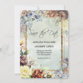 ミニマル シンプル シルバー フラワー ローズ ゴールド フレーム 招待状 (正面)