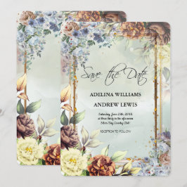 ミニマル シンプル シルバー フラワー ローズ ゴールド フレーム 招待状