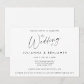 ミニマル シンプル ブラック ホワイト モダン スクリプト ウェディング 招待状 (正面/裏面)