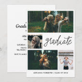 ミニマル シンプル 卒業 スクリプト | 4 枚の写真 招待状 (正面/裏面)