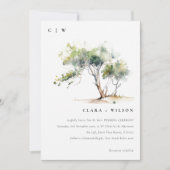 ミニマル シンプル 水彩 ボタニカル ツリー ウェディング 招待状 (正面)