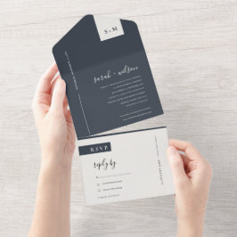 ミニマル スカンディ ブラック＆ホワイト モノグラム ウェディング オール オールインワン招待状