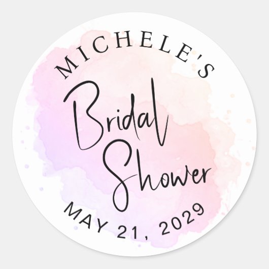 ミニマル スクリプト タイポグラフィ ウォーターカラー ブライダル シャワー ラウンドシール (正面)