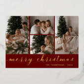 ミニマル スクリプト フォー フォト レッド メリー クリスマス 箔シーズンカード (正面)