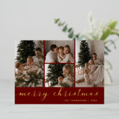 ミニマル スクリプト フォー フォト レッド メリー クリスマス 箔シーズンカード (立ち正面)