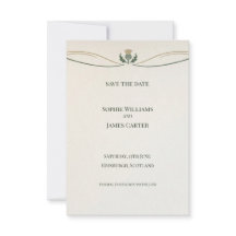 ミニマル スコットランド アザミの結婚式延期カード