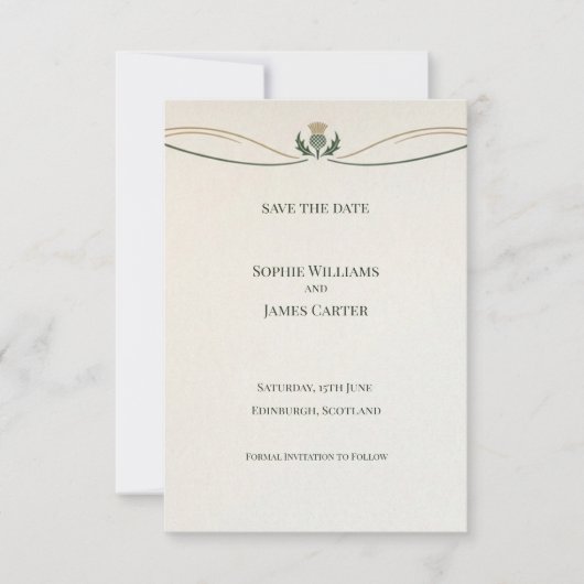 ミニマル スコットランド アザミの結婚式延期カード セーブザデート (正面)