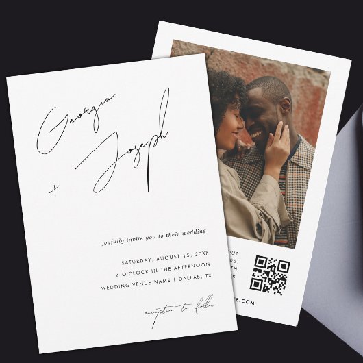 ミニマル |スモダンクリプト写真QRコー結婚ド 招待状