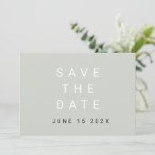 ミニマル・タイポグラフィック・セージの結婚式日程通知 セーブザデート (スタンド正面)