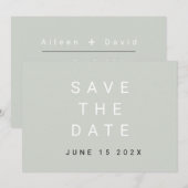 ミニマル・タイポグラフィック・セージの結婚式日程通知 セーブザデート (正面/裏面)