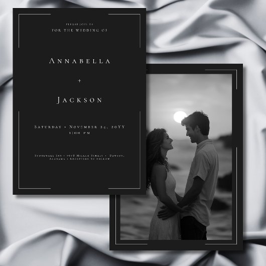 ミニマル タイポグラフィー ブラック＆ホワイト フォト ウェディング 招待状