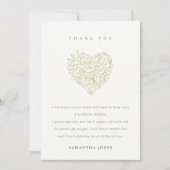 ミニマル ダスキーグリーン フローラル ハート ブライダル シャワー サンキューカード (正面)