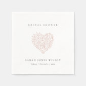 ミニマル ダスキー ブラッシュ フローラル ハート ブライダル シャワー スタンダードカクテルナプキン (正面)