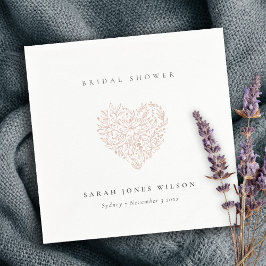 ミニマル ダスキー ブラッシュ フローラル ハート ブライダル シャワー スタンダードカクテルナプキン