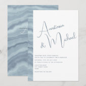 ミニマル ダスティーブルー エレガント ウェディング 招待状 (正面/裏面)