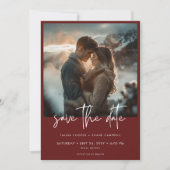 ミニマル ダスティ バーガンディ ワイン モダン フォト ウェディング セーブザデート (正面)