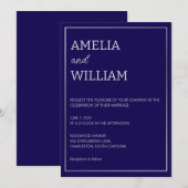 ミニマル ダークブルー ウェディング 招待状 テンプレート (正面/裏面)