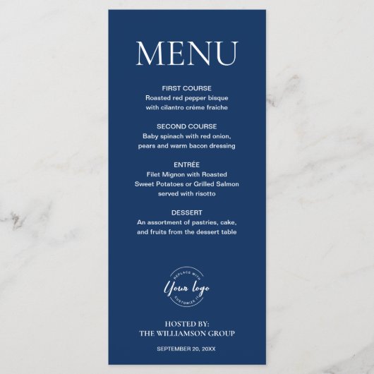 ミニマル ダークブルー エレガント ビジネス イベント ロゴ メニュー (正面)