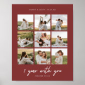 ミニマル ダークレッド 1周年 結婚 9枚写真 ポスター (正面)