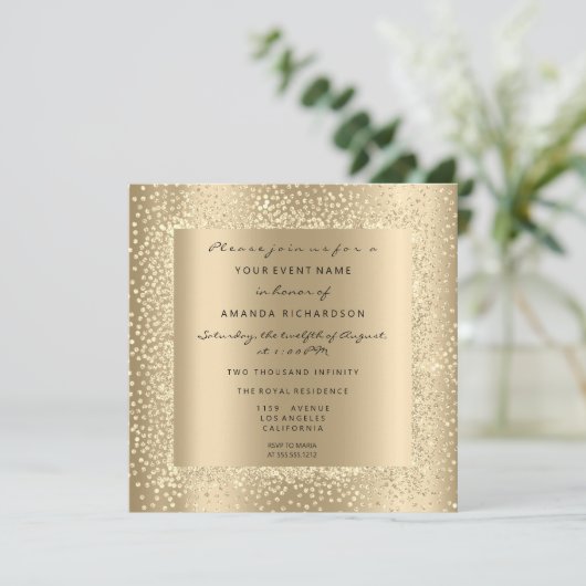 ミニマル チャパージュ ゴールド ブラック コンフェッティ セピア グラム 招待状 (スタンド正面)