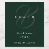 ミニマル ディープ フォレスト グリーン エレガント モノグラム カンパニー ワインラベル (シングルラベル)