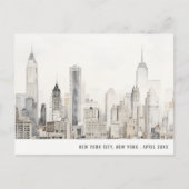 ミニマル ニューヨークシティ スカイライン 水彩 トラベル ポストカード (正面)