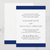 ミニマル ネイビーブルー エレガント モダン ウェディング 招待状 (正面/裏面)