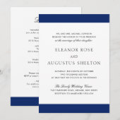 ミニマル ネイビーブルー モダン オールインワン ウェディング 招待状 (正面/裏面)