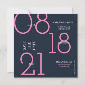 ミニマル ネイビー ピンク ウェディング ユーモアメッセージ セーブザデート (正面)