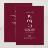 ミニマル バーガンディー ウェディング デート QR コード 招待状 (正面/裏面)