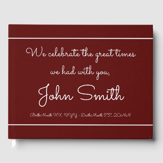 ミニマル&パーソナライズされた葬式ゲストブック ゲストブック (正面)