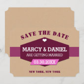 ミニマル パープル レトロ デザインの Save the Date カード (正面/裏面)