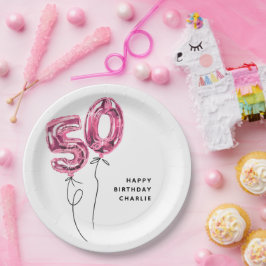 ミニマル ピンク50 バルーン 50歳の誕生日パーティー ペーパープレート