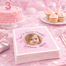 ミニマル ピンク フラワー 写真 少女の3歳の誕生日  スタンダードランチョンナプキン