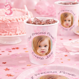 ミニマル ピンク フラワー 写真 少女の3歳の誕生日  紙コップ